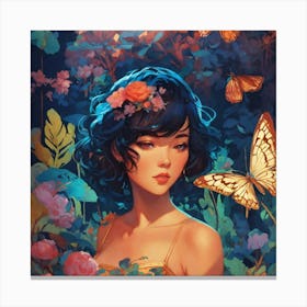 Asian Girl With Butterflies Canvas Print