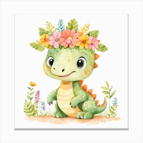 Floral Baby Dragon Nursery Illustration (6) Canvas Print