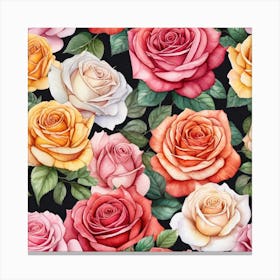 Watercolor Roses Pattern Canvas Print