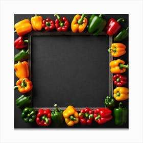 Colorful Peppers Frame On Black Background Canvas Print