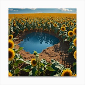 Sunflower Field With Puddle Canvas Print