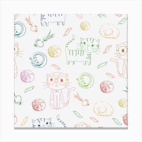 Cats And Food Doodle Seamless Pattern Canvas Print