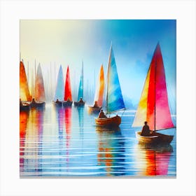 Sailboats At Sunset Artwork Painting Square 1 Canvas Print