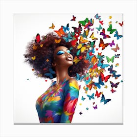 Colorful Woman With Butterflies Canvas Print