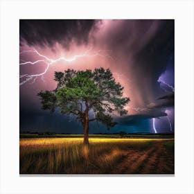 Lightning Over A Tree 4 Canvas Print