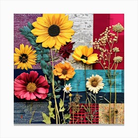 Sunflowers, Design An Eclectic Collage With A Combination Of Fabric Swatches Dried Flowers 1 Canvas Print