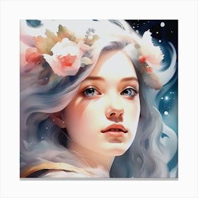 Girl With Flowers In Her Hair Canvas Print