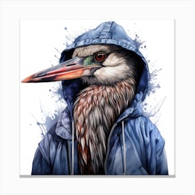 Watercolour Cartoon Heron In A Hoodie 2 Canvas Print