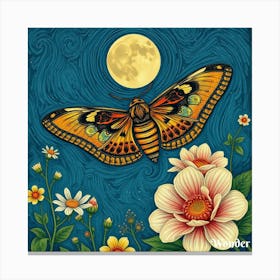 Moth On Flowers Canvas Print