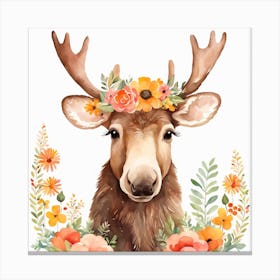 Floral Baby Moose Nursery Illustration (16) Canvas Print