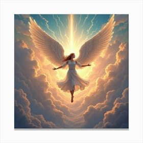 Angel Defending Radiant Gates Of Heaven, Colorful Skies 1 Canvas Print