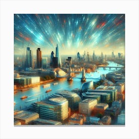 City skyline of london, pulsating quasar style, oil painting style 3 Canvas Print