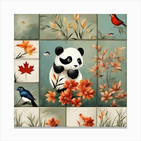 Panda Bear And Birds 1 Canvas Print