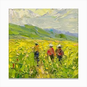 Two People Walking In A Field Canvas Print