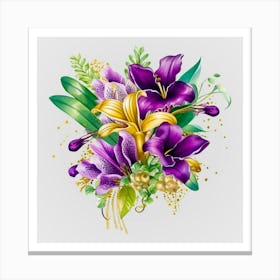 Watercolor Mardi Gras Flower Bouquets 19 Canvas Print