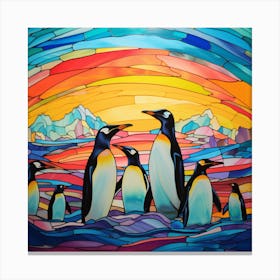 Penguins At Sunset Canvas Print