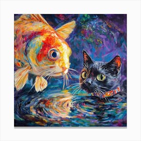 Cat And Goldfish Art Canvas Print