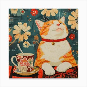 Cat With A Cup Of Tea Canvas Print