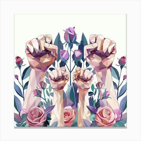 Geometric Art Strong Hand Fists Watercolor Floral Canvas Print