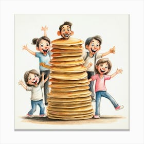 Pancakes Family Illustration Canvas Print