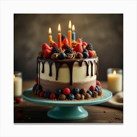 Birthday Cake With Candles Canvas Print