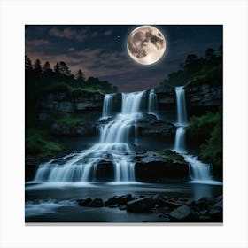 Full Moon Over Waterfall Canvas Print