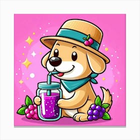 Cute Dog Drinking Smoothie Canvas Print