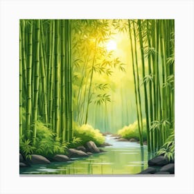 A Stream In A Bamboo Forest At Sun Rise Square Composition 292 Canvas Print
