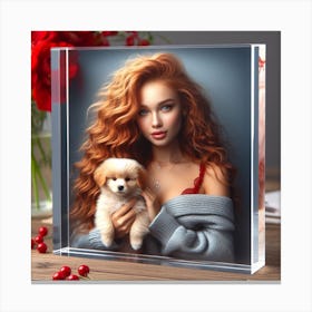 Girl With A Puppy Canvas Print