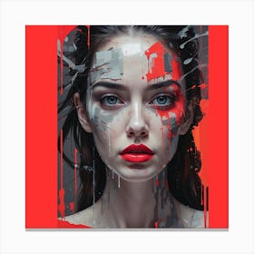 Girl With Red Paint On Her Face Canvas Print