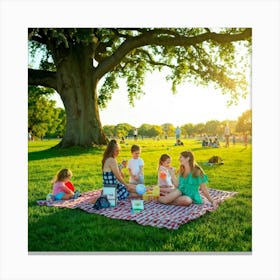 Family Enjoys A Leisurely Day In The Park Picnic Setup On A Checkered Blanket Laughter Playing Fr (4) Leinwandbild