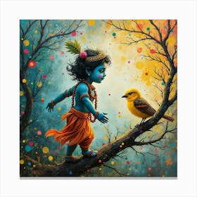 Krishna with Bird Canvas Print