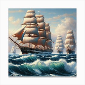 Tall Ships In Rough Seas Canvas Print
