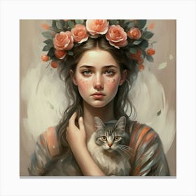 Women And Cat Photo Painting Poster Typograp(3) Canvas Print