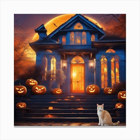 Halloween House With Pumpkins 7 Canvas Print