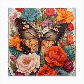 Butterfly And Roses 1 Canvas Print