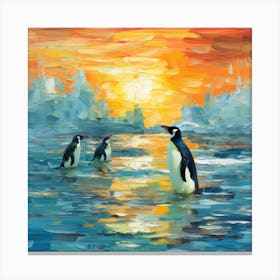 Penguins At Sunset 1 Canvas Print