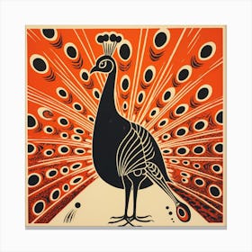 Retro Bird Lithograph Peacock 1 Canvas Print