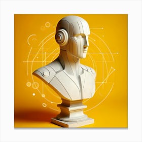 A White Marble Bust Of Robot On A Yellow Background, 3d (4) Canvas Print