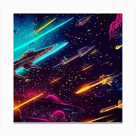 Night Sky Neon Spaceship Drawing Canvas Print