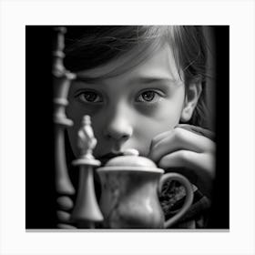 Little Girl With Chess Pieces Canvas Print