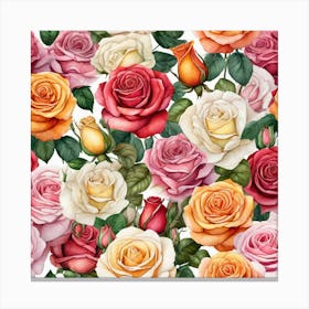 Watercolor Roses Seamless Pattern 6 Canvas Print