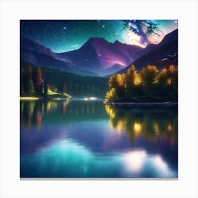 Mountain Lake With Stars Canvas Print