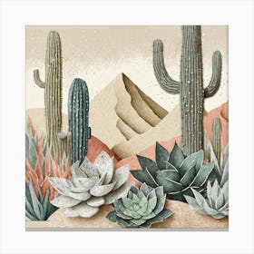 Firefly Modern Abstract Beautiful Lush Cactus And Succulent Garden In Neutral Muted Colors Of Tan, G (19) Canvas Print