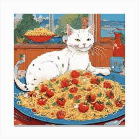 Cat With Spaghetti 1 Canvas Print