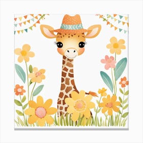 Floral Baby Giraffe Nursery Illustration (11) Canvas Print