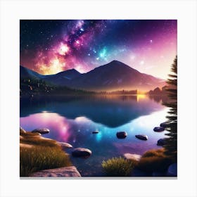 Starry Sky Over Lake 2 Canvas Print