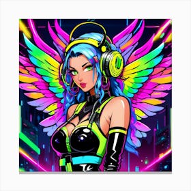 Neon Girl With Headphones 3 Canvas Print