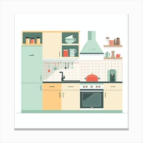 Kitchen Interior Flat Vector Illustration 1 Canvas Print
