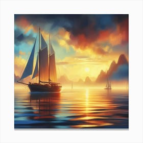 Sailboat At Sunset 10 Canvas Print